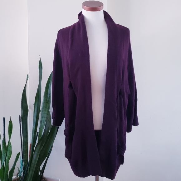 VINCE Knit Wool Blend Open Wrap Long Line Cardigan - Burgundy M - Picture 12 of 12